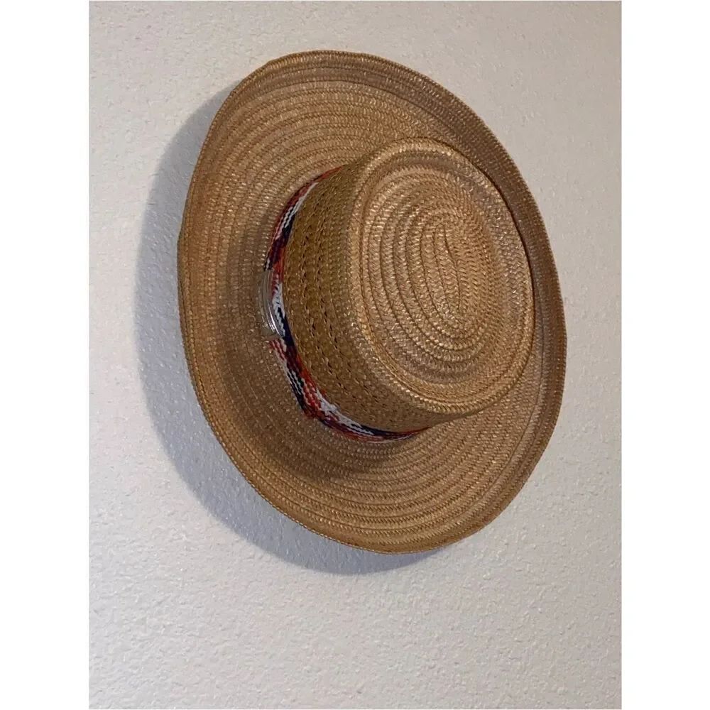 Stylish Tan Straw Hat with Multicolor Band Italian Milan Genuine